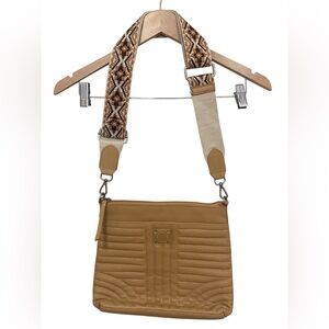Firenze Bella Crossbody Purse Leather Handbag Guitar Strap tan NEW NO TAG